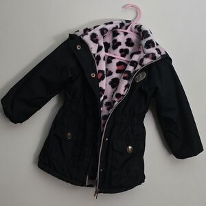 Black Hooded Jacket with Pink Leopard Lining